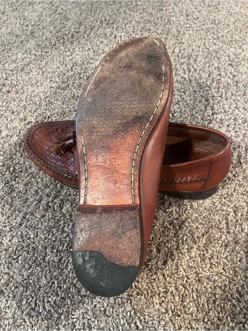 Bass Mens Bellagio Dress Loafers 10.5 M Leather Brown Woven Tassel Slip On Shoes